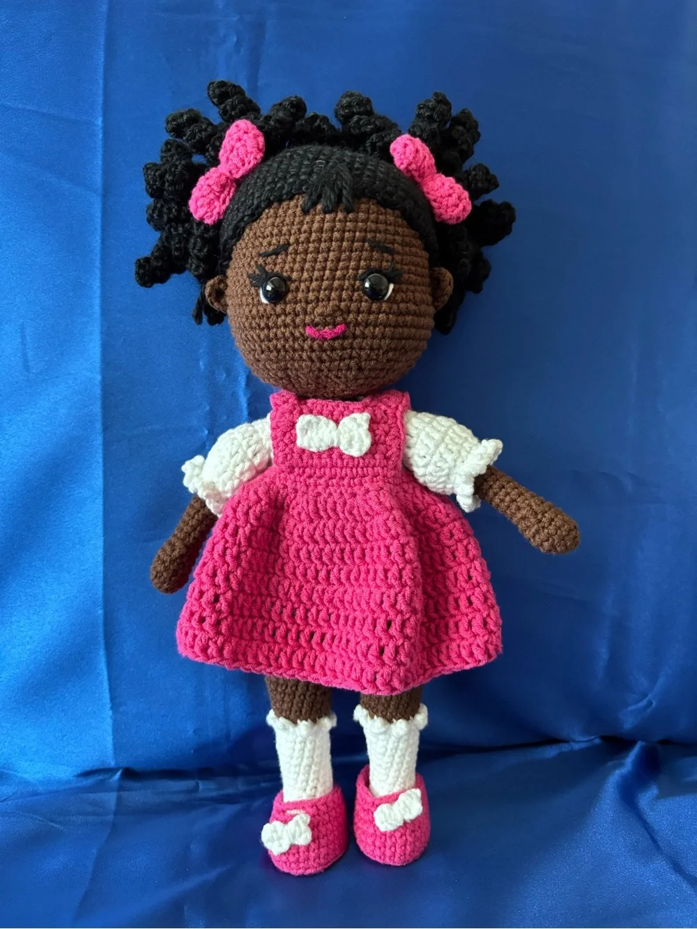 Handmade Pink Crochet Doll with White Accents - Soft Plush Play Doll